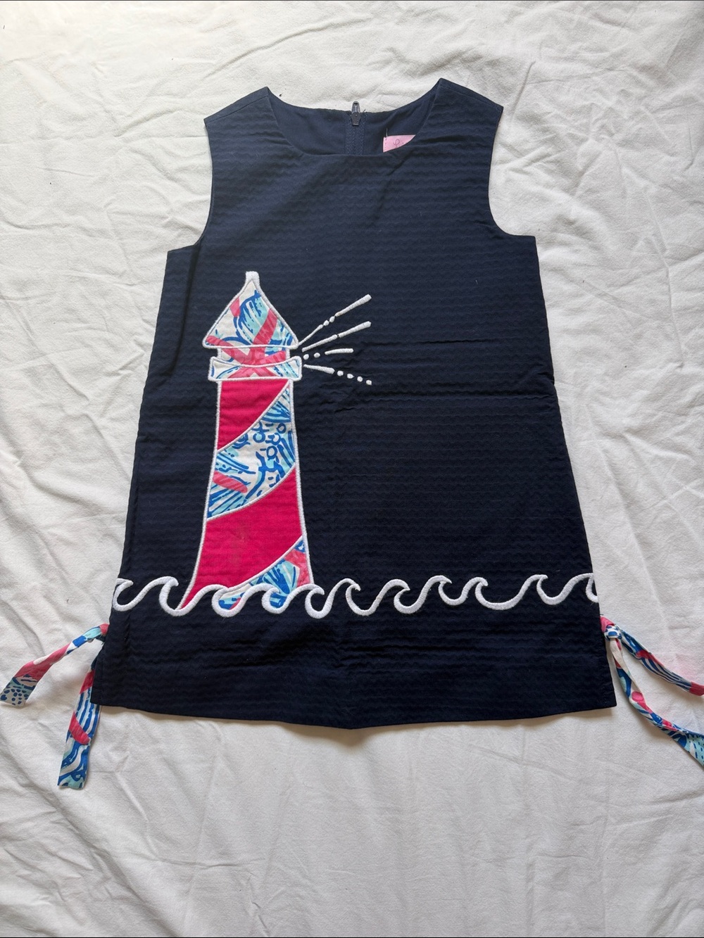 Girls Navy Lighthouse Appliqué Dress